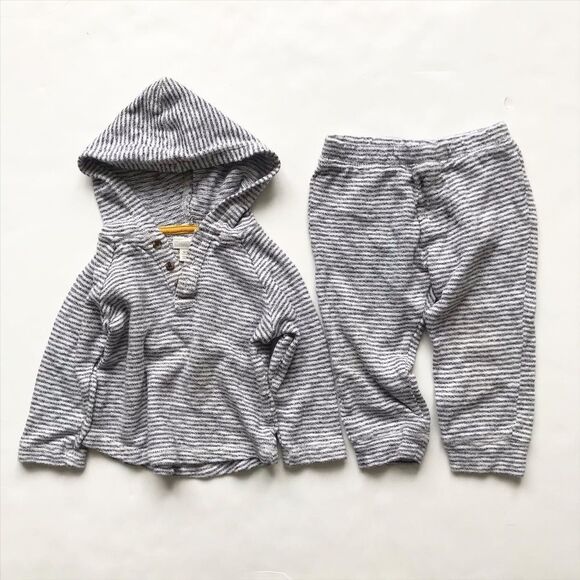 Gymboree stripe Henley hooded sweatshirt EUC 12-18m / jogger EUC 18-24m set - Picture 1 of 9